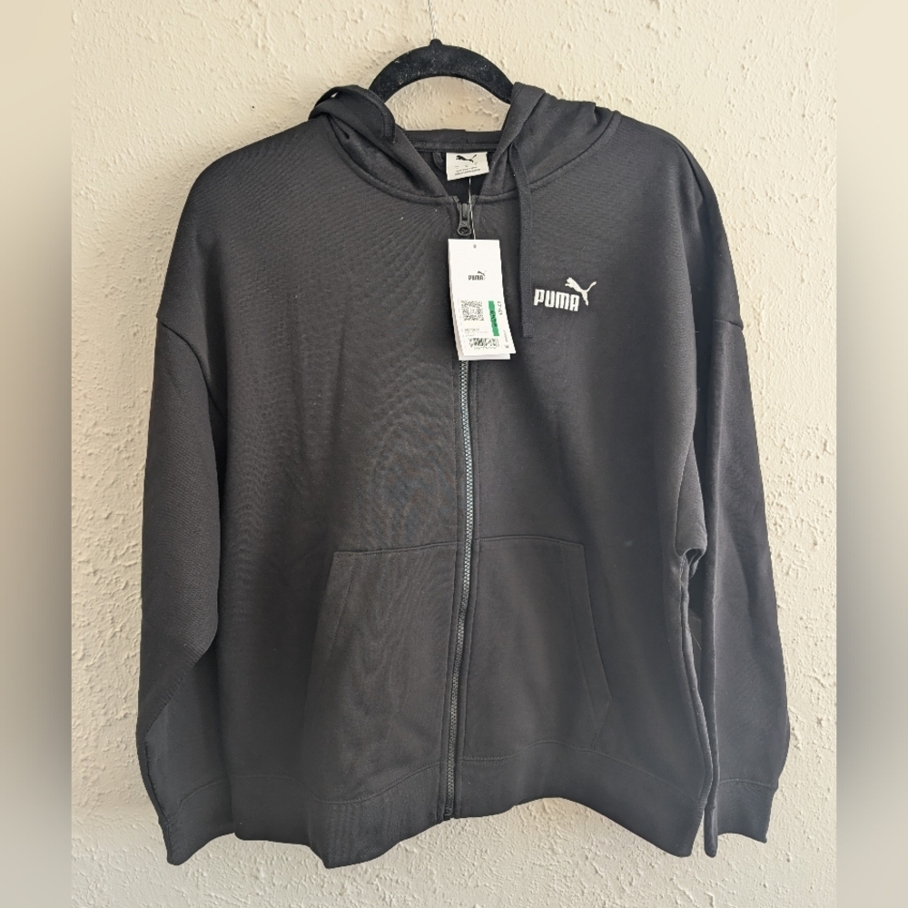 NWT Puma Black Zip Hoodie with White Logo